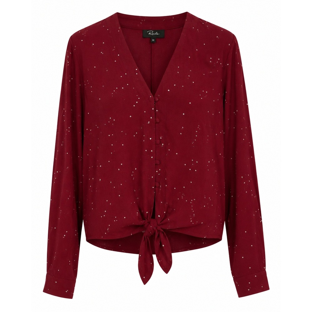 Rails Sloane Rouge Gradient Stars Tie Front V-Neck Blouse Burgundy XS